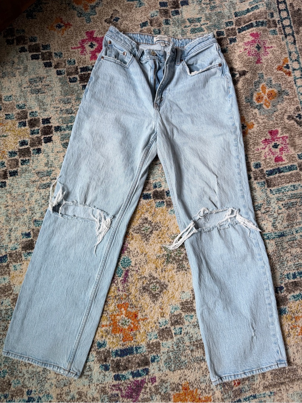 Abercrombie & Fitch Light Blue Distressed Straight-Leg Jeans